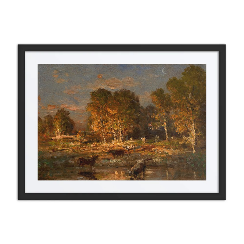 Cows Drinking at Sunset