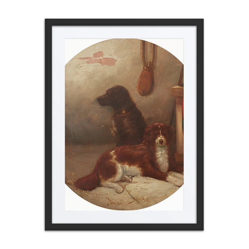 Dogs in a Stable Interior