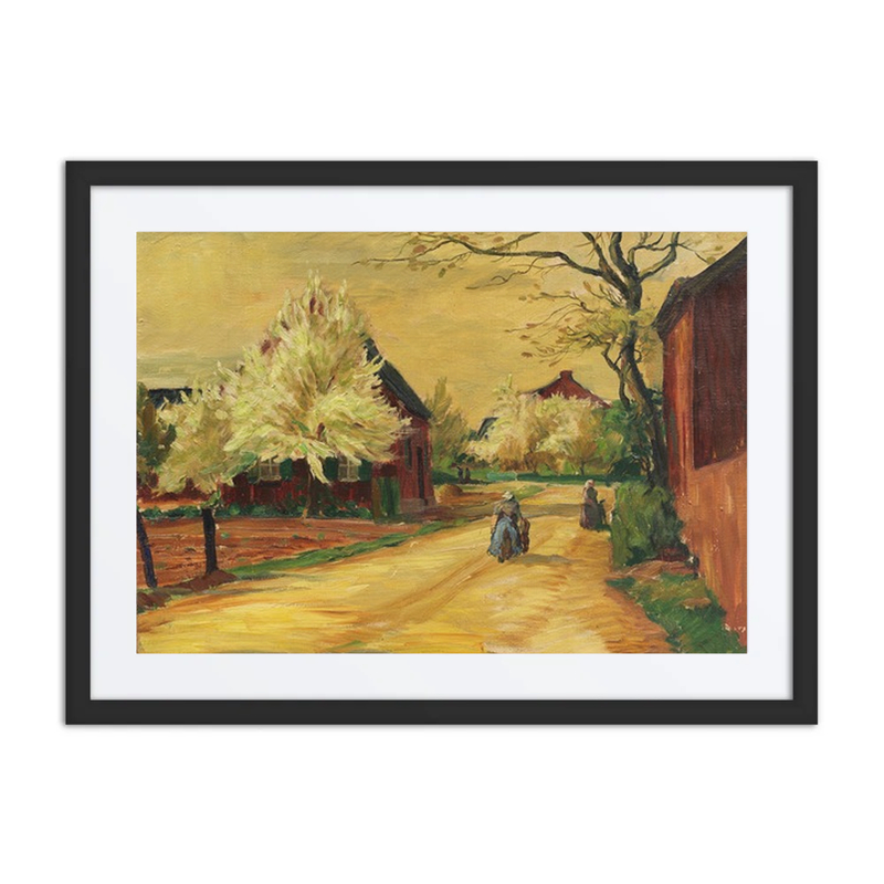 Dorfstraße Mit Blühenden Bäumen