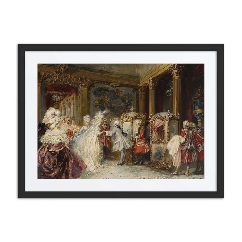 Elegant Figures Entering Sedan Chairs in an Interior