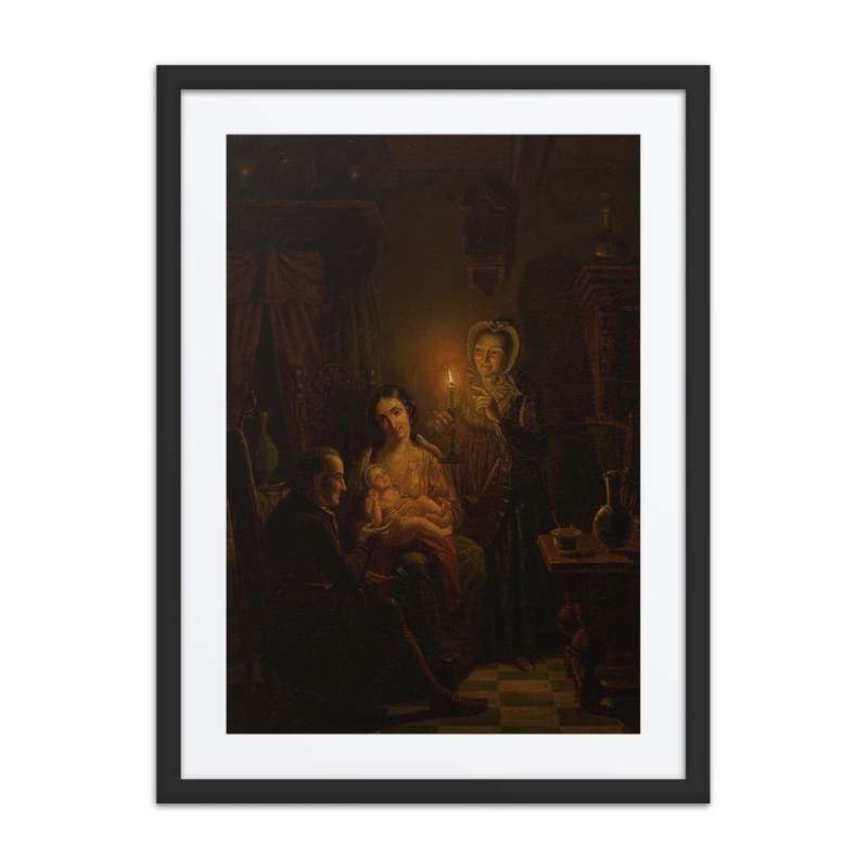 Family Scene Indoors by Candlelight
