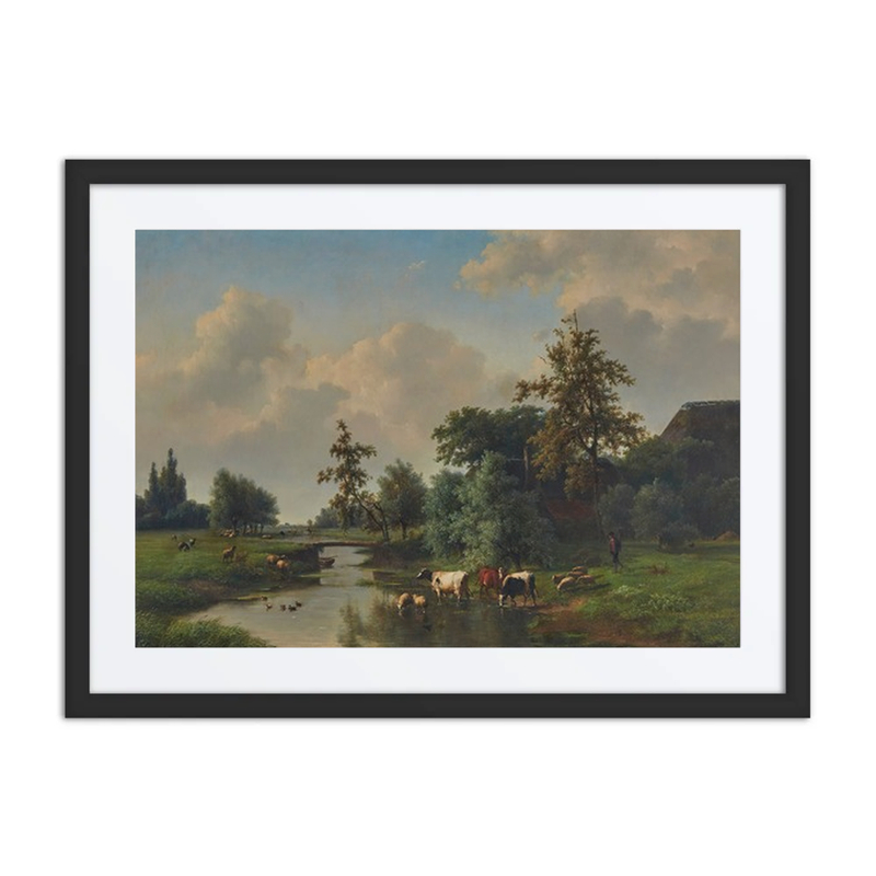 Farm Animals by a Stream