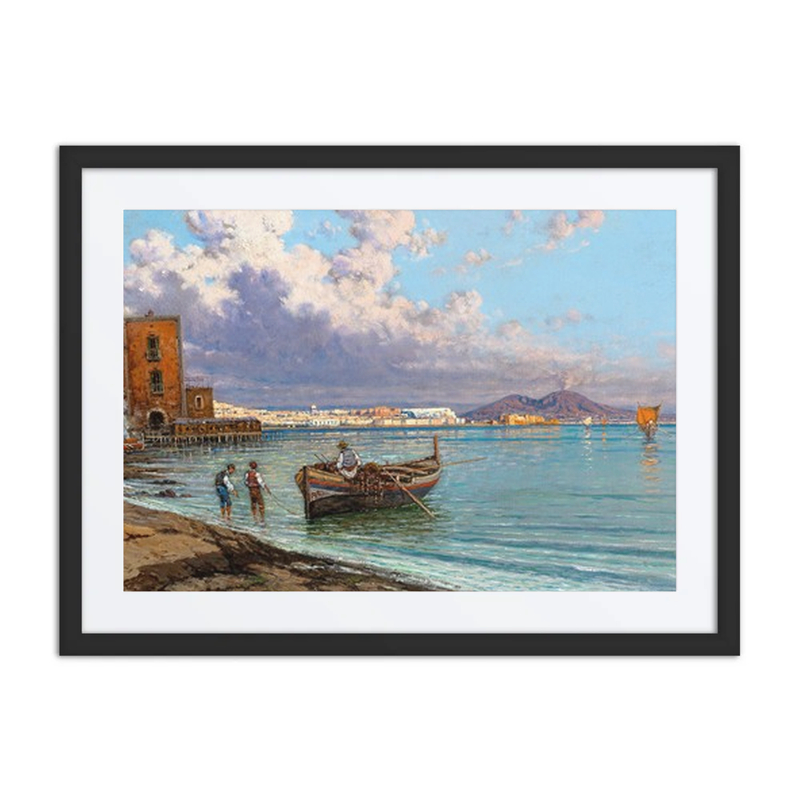 Fishermen in Naples with Vesuvius