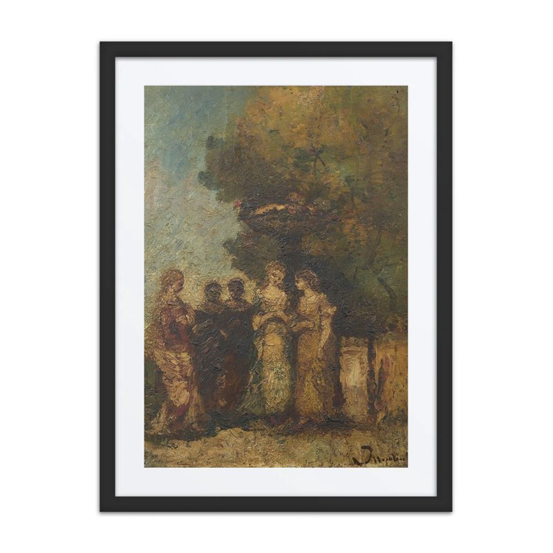 Five Young Women in a Garden Before a Fountain