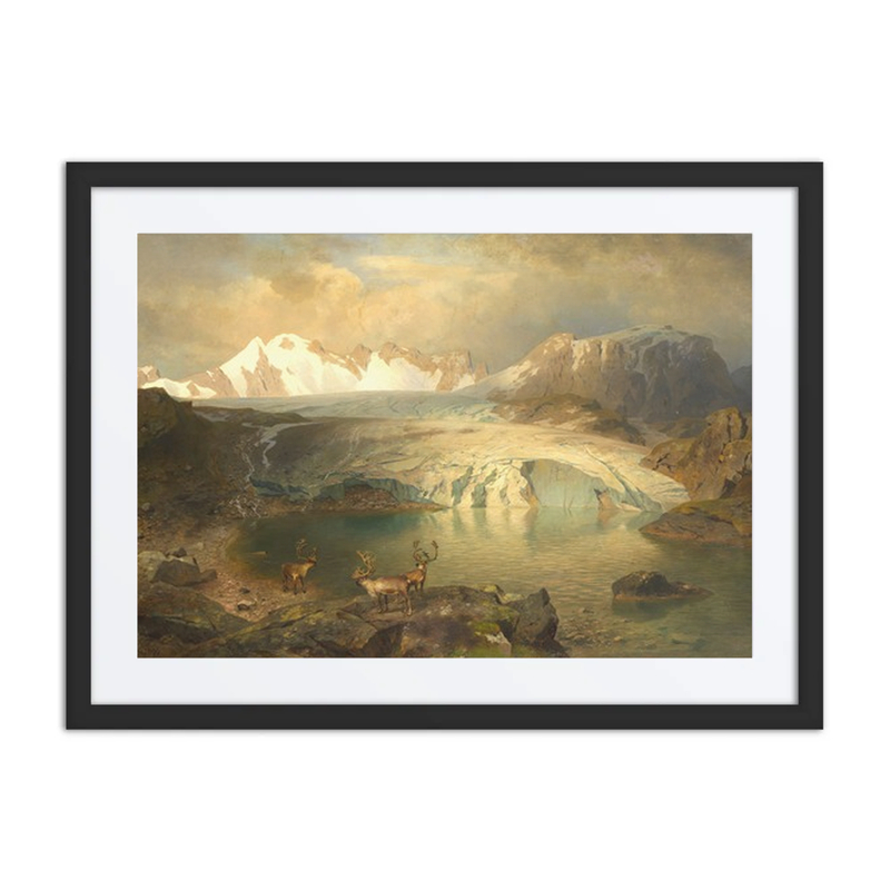 Fjordlandschaft Mit Gletscher Und Rentieren