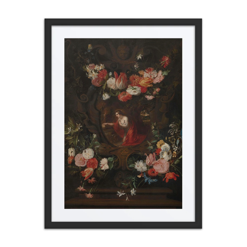 Flower Wreath Frames the Virgin Mary