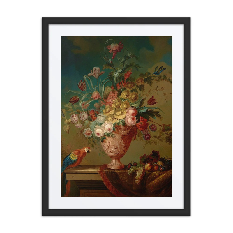 Flowers in an Urn with Parrot and Fruit