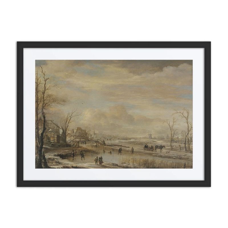 Frozen River with a Footbridge