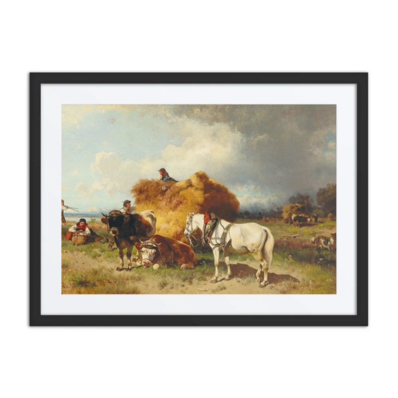 Gathering in the Hay with Approaching Storm