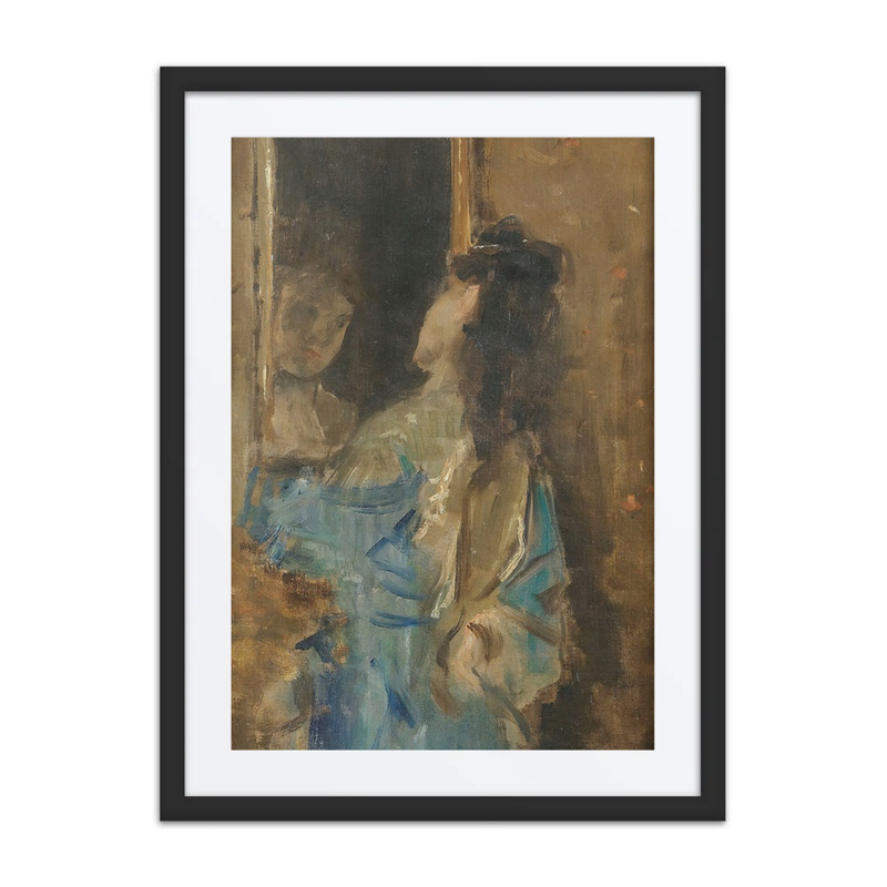 Girl in Blue Looking in a Mirror