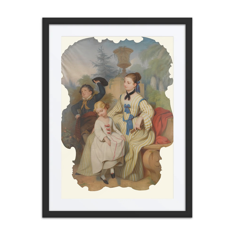 Girl with Fan and Two Children in a Garden