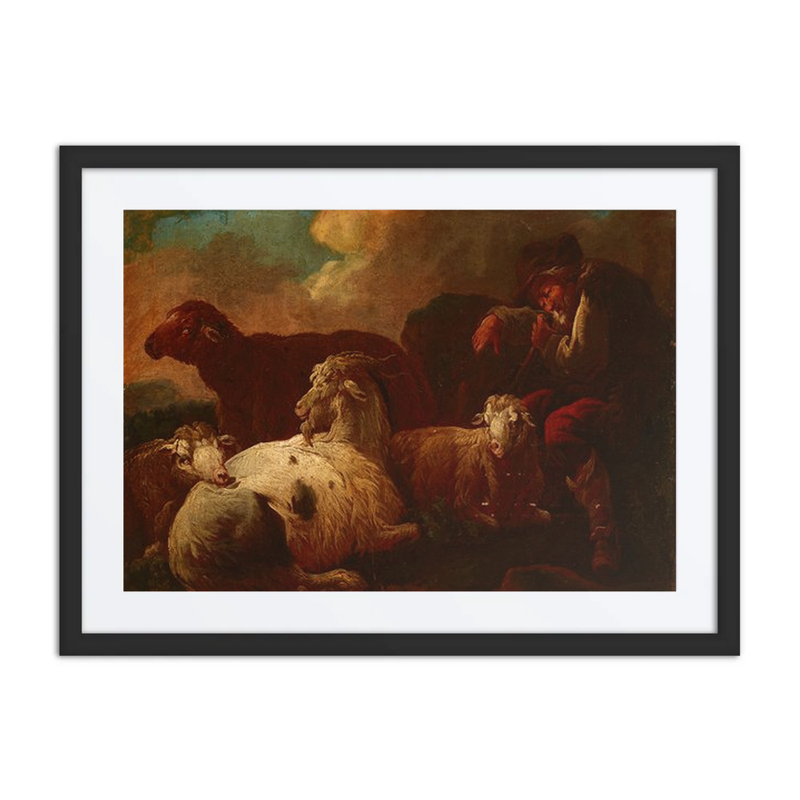 Goats and Sheep with a Shepherd