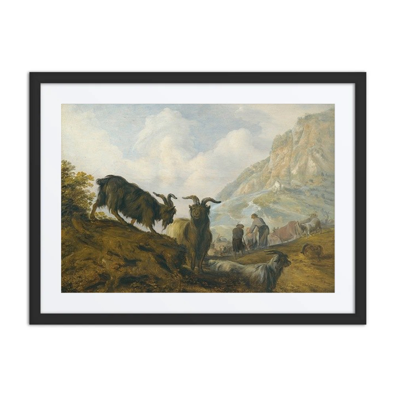 Goats on a Hillside with Herders Beyond