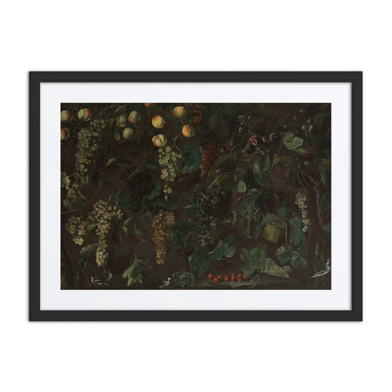 Grape Vines and Fruit, with Three Wagtails