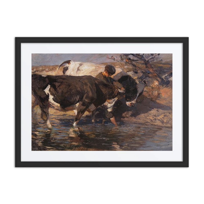 Herdsman with Two Cattle at the Ford