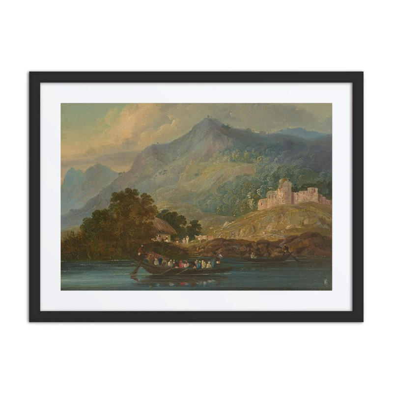 Hilly Landscape with Figures in a Boat on the River Ganges