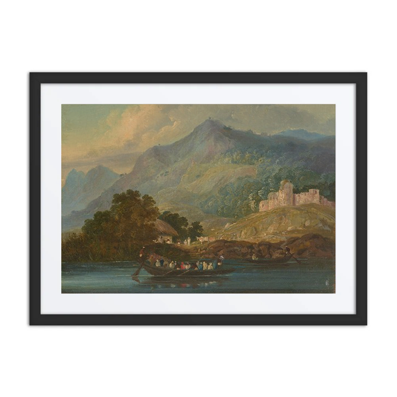 Hilly Landscape with Figures in a Boat on the River Ganges