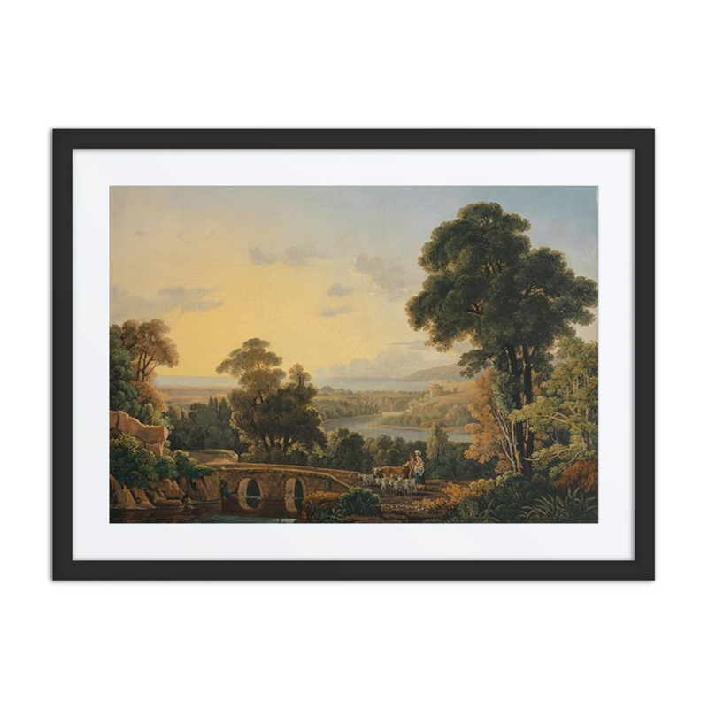 Hilly Landscape with River and Bridge