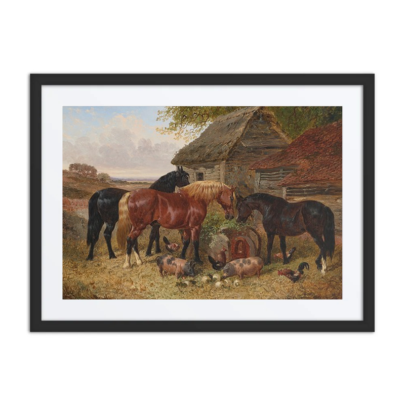Horses and Pigs in a Farmyard