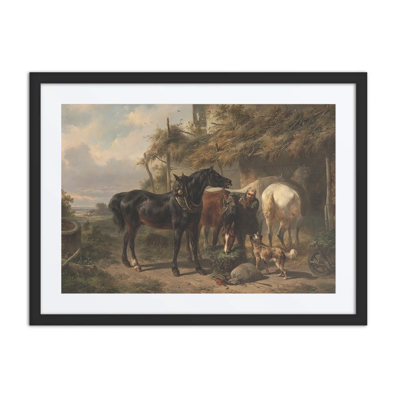 Horses Outside a Stable