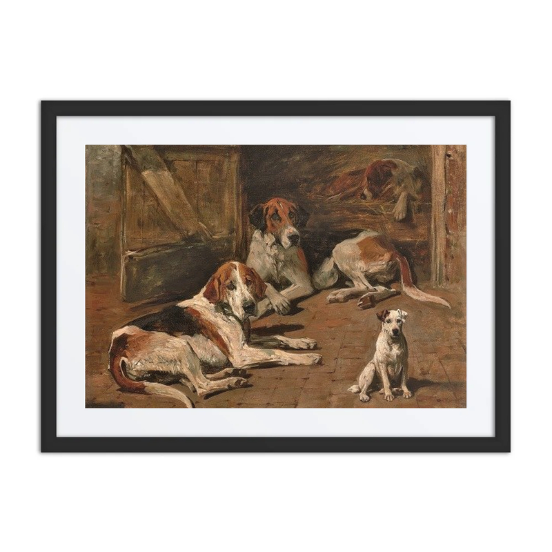 Hounds and Terrier in a Stable