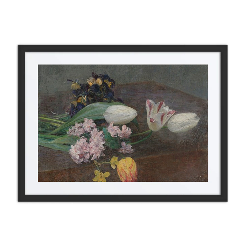 Hyacinths, Tulips, and Pansies on a Table