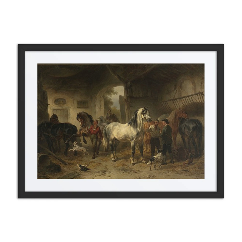 Interieur Van Een Stal Met Paarden en Figuren