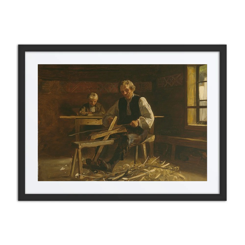 Interior from Vikøy with Farmer Making Barrel Hoops