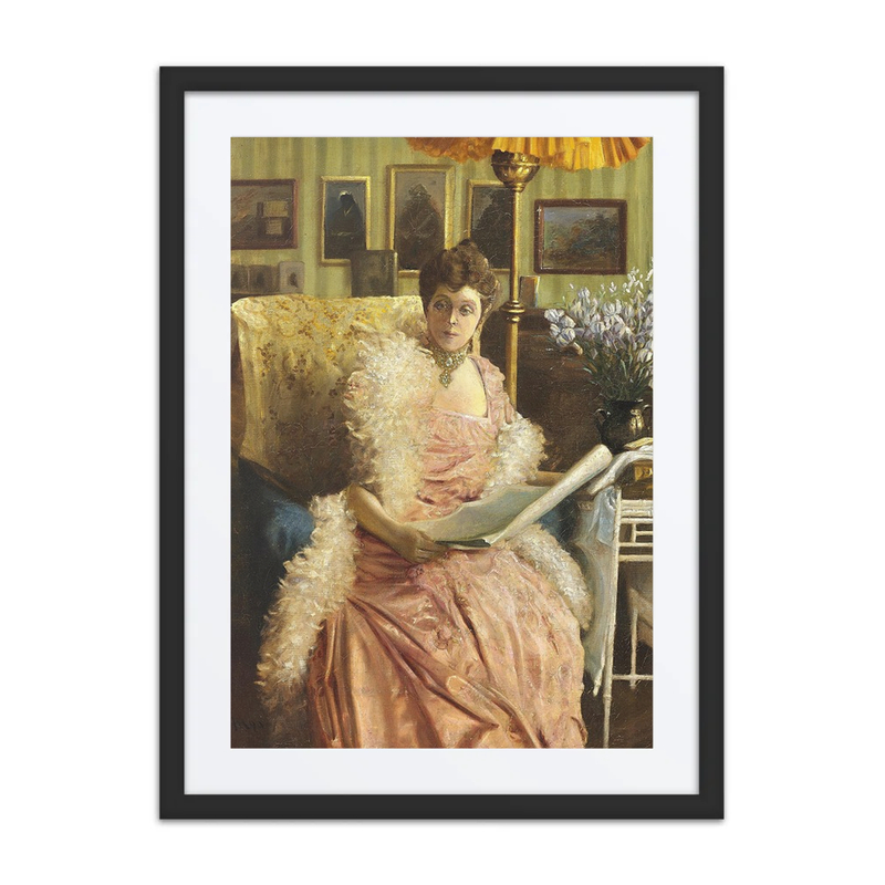 Interior with Elegant Lady in Pink Dress