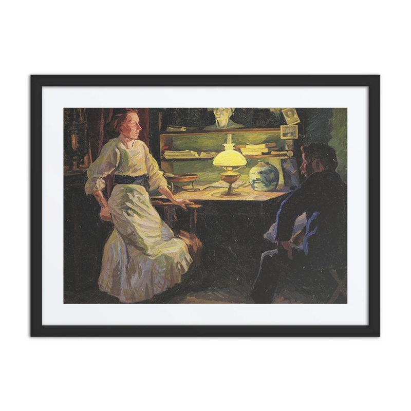 Interior with Lamplight and Two Figures