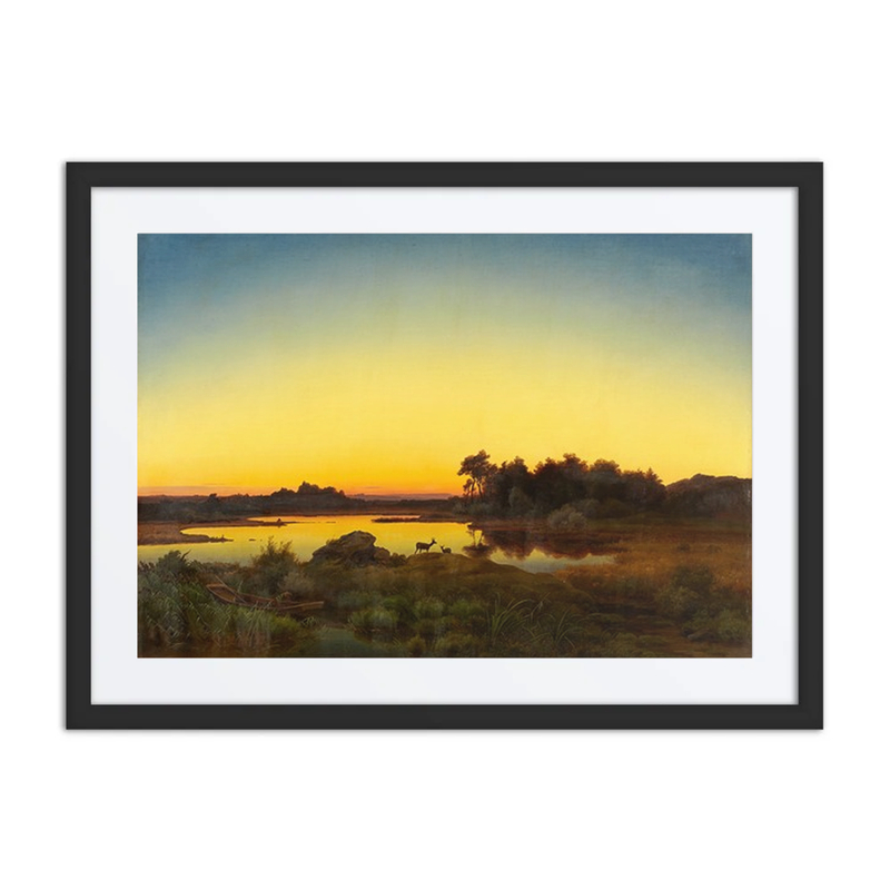 Landscape with Deer at Sunset