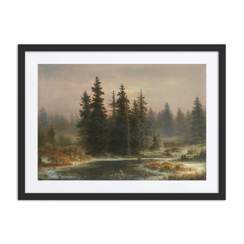 Landschaft Mit Tannen Und Einem Jäger