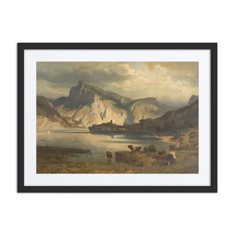 Mountain Lake Landscape with Cattle