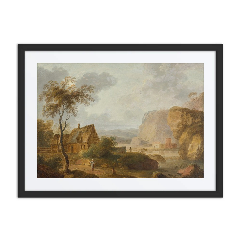 Mountain Landscape with River and Farmhouse