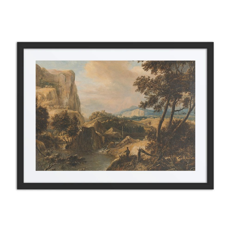 Mountainous Landscape with Fisherman