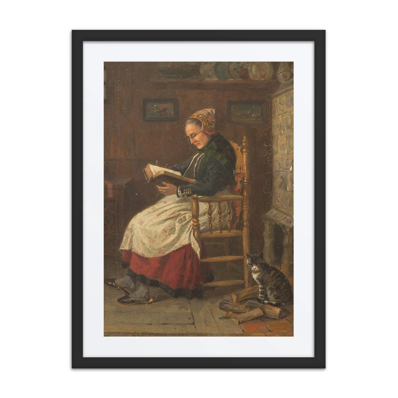 Old Lady Reading by the Fireplace