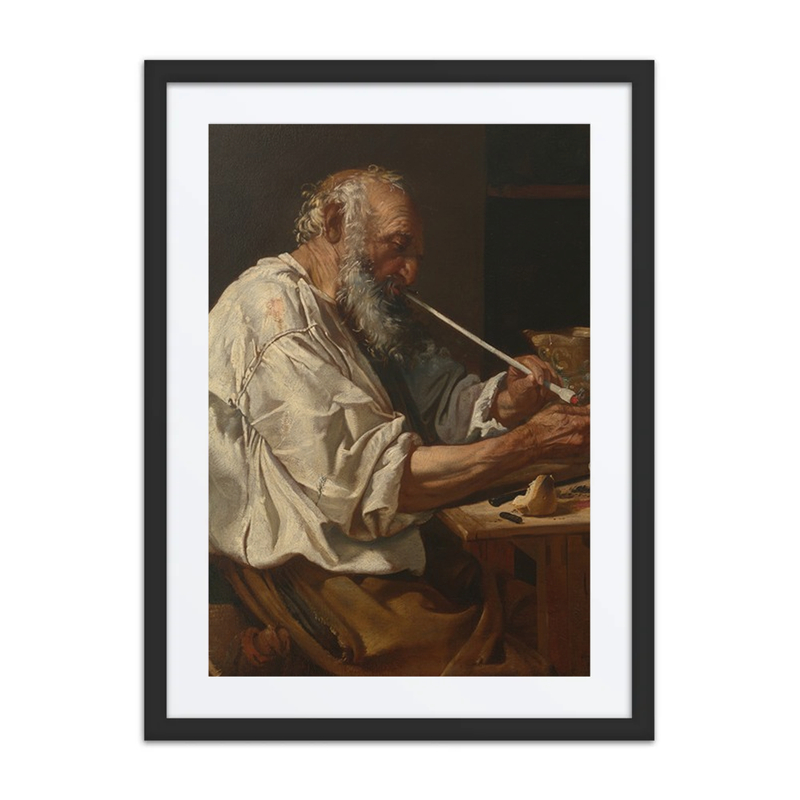 Old Peasant Lighting a Pipe