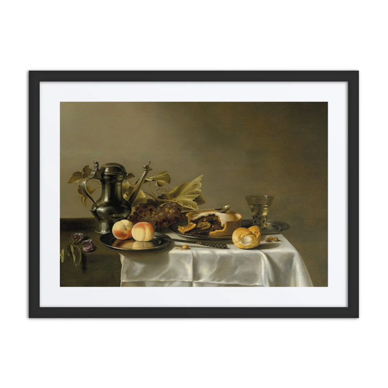 Peaches, Fruit Pie, Bread Roll, Roemer, and Coffee Pot Still Life