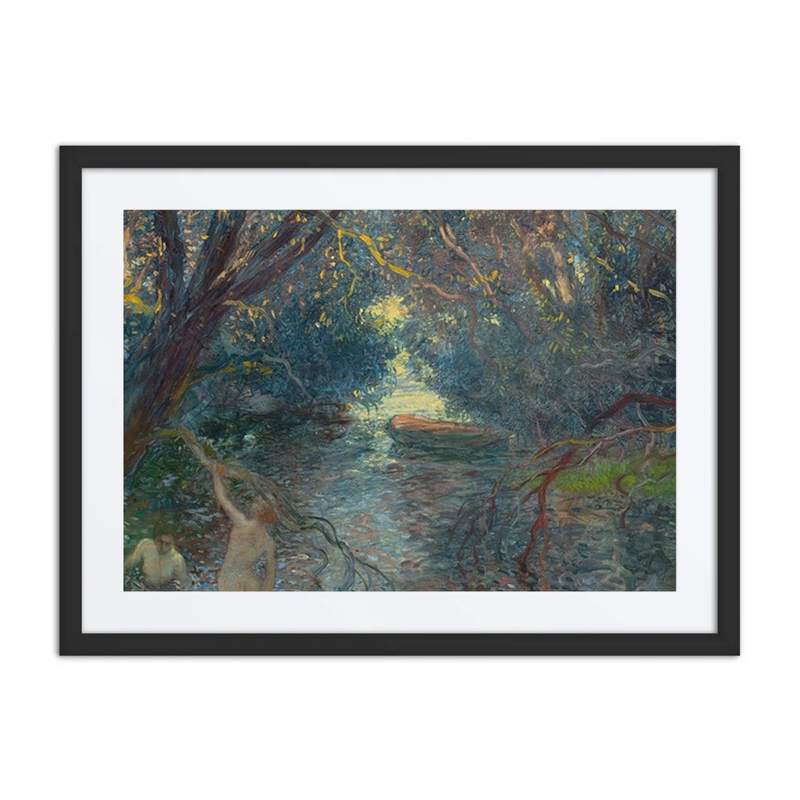 Pond, Bathers, Canoe