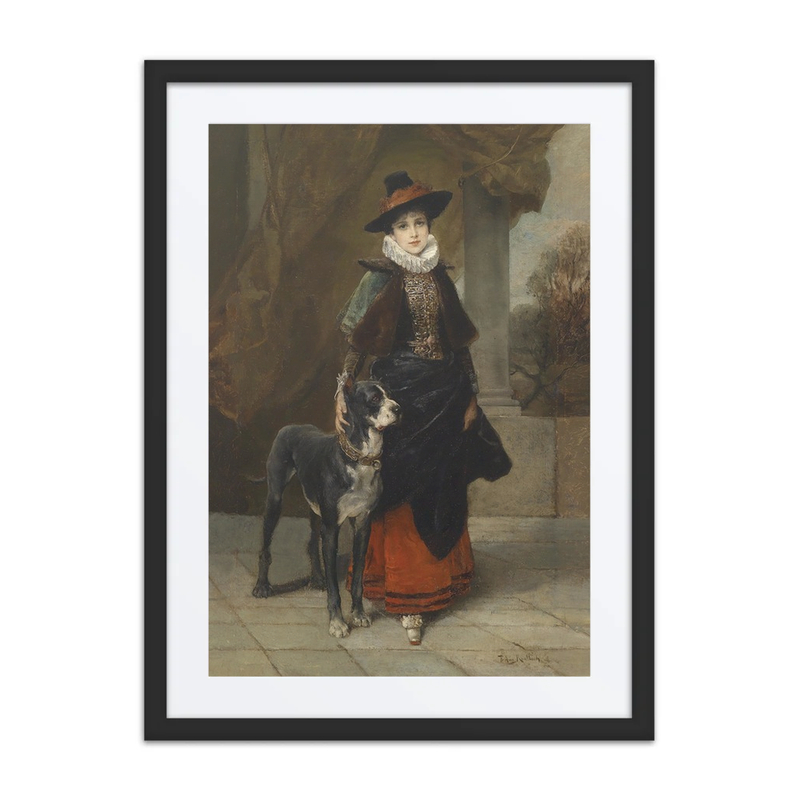 Portrait of a Lady in Historical Costume with a Great Dane