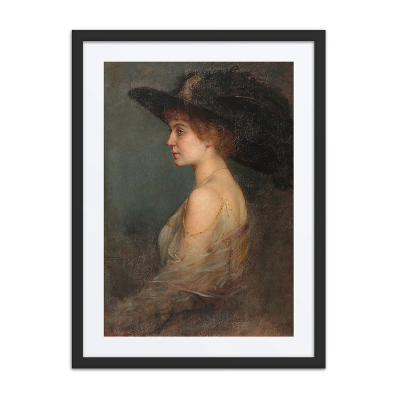 Profilportrait Einer Dame Mit Großem Federgeschmücktem Hut