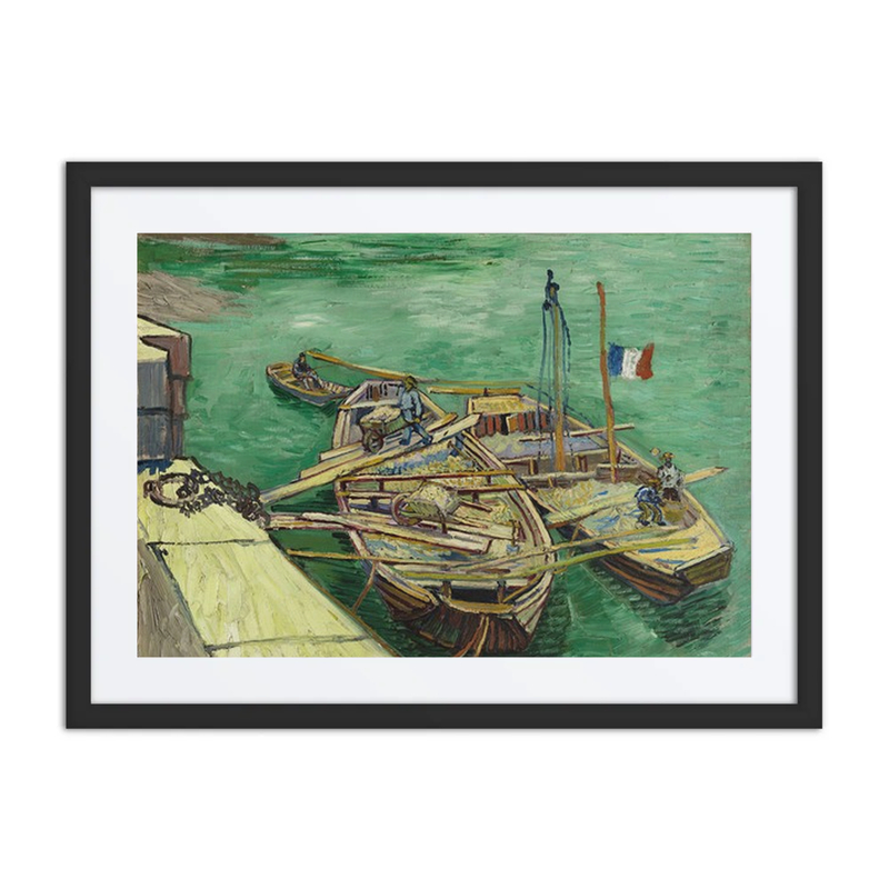 Quay with Men Unloading Sand Barges