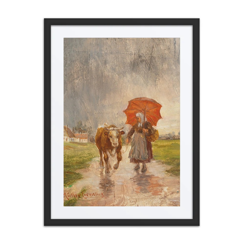 Returning Home with Red Umbrella