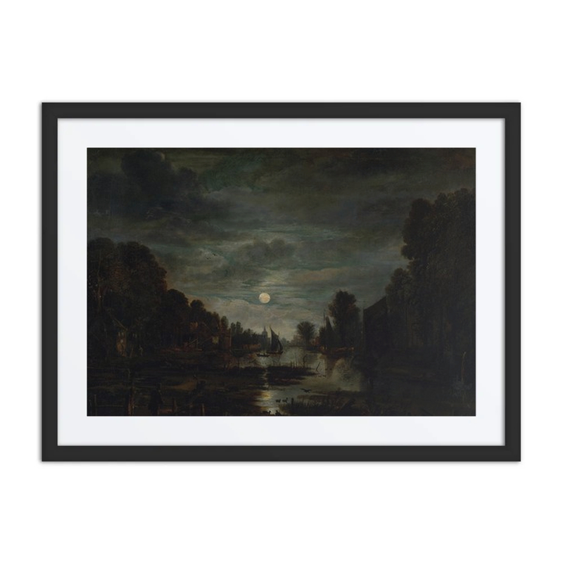 River Landscape by Moonlight