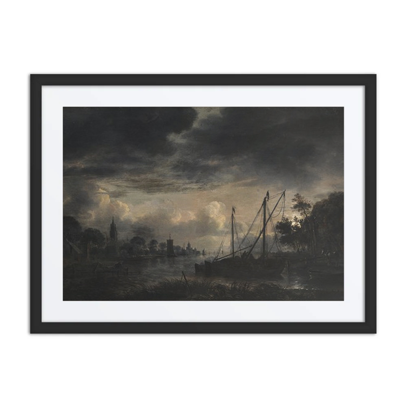 River Landscape in Moonlight