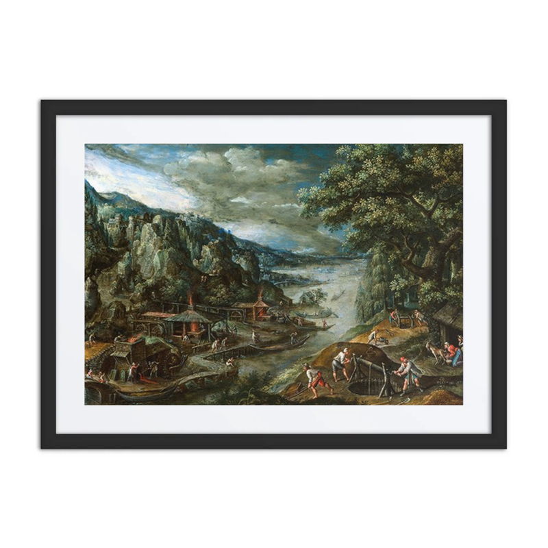 River Landscape with Iron Mining Scene