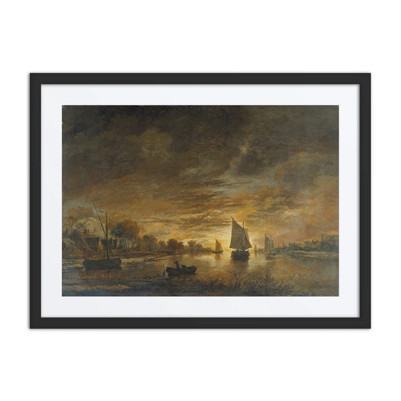 River Landscape with Ships at Moonrise