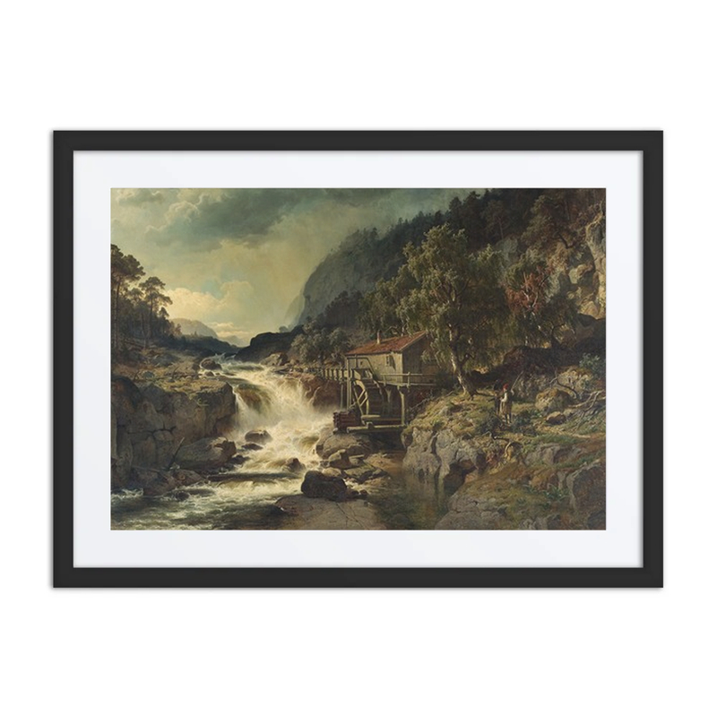 Rocky Landscape with Waterfall and Watermill, Småland