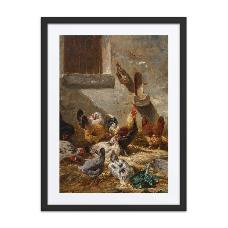Rooster and Hens in the Farmyard