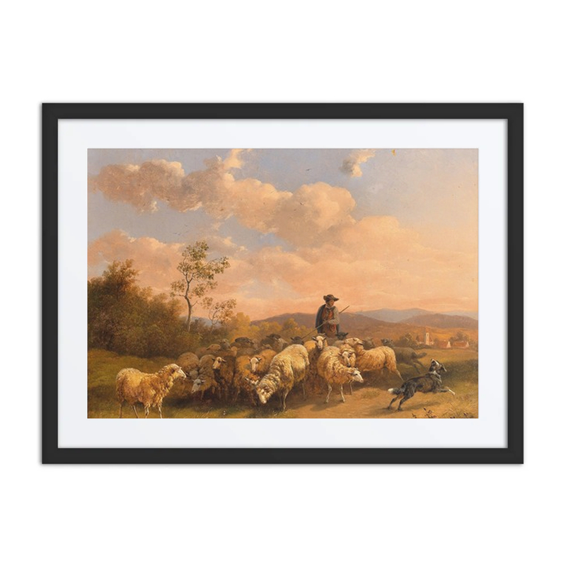 Shepherd with Sheep Flock